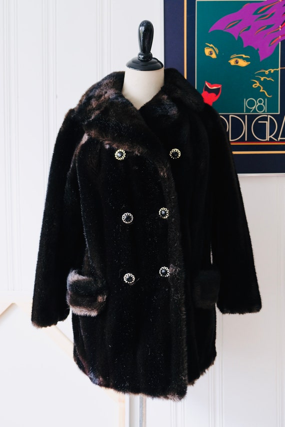 60s Grandella Dark Brown Faux Fur Jacket Coat Bro… - image 5