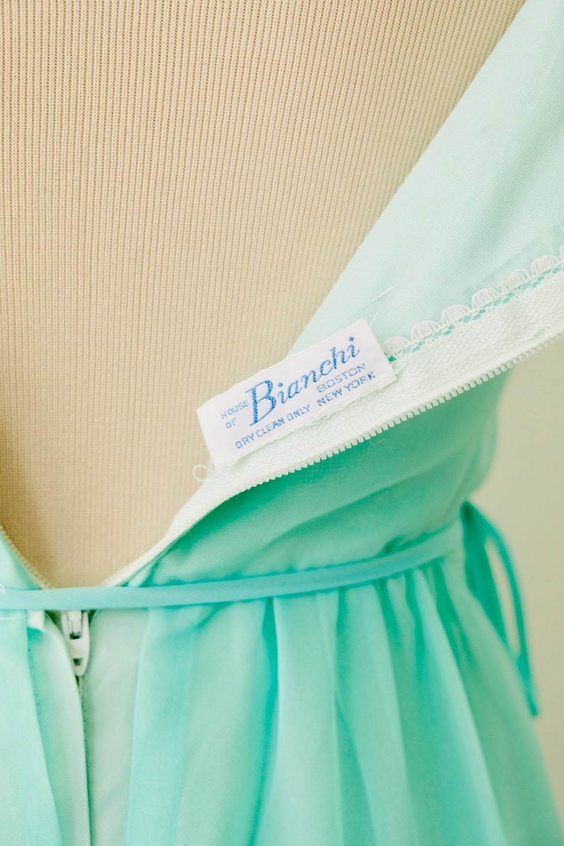 70s Vintage House of Bianchi Seafoam Green Ballerina Style Tiered Dress Medium Size 6-8
