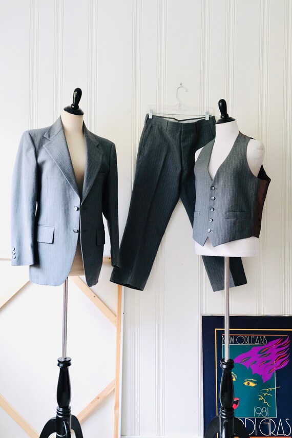 60s Tailored Gray Blue Pinstripe Lightweight Wool