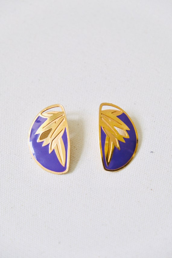 80s Purple and Gold Palm Earrings