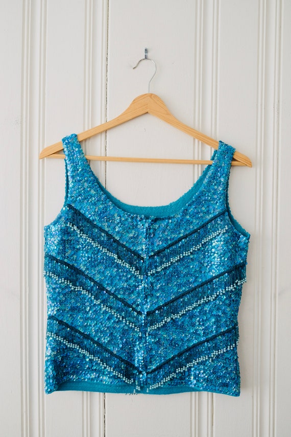50s 60s Vintage Blue Holographic Sequined Mermaid… - image 6