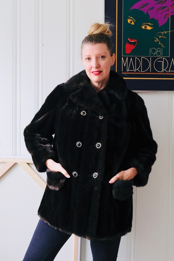 60s Grandella Dark Brown Faux Fur Jacket Coat Bro… - image 3