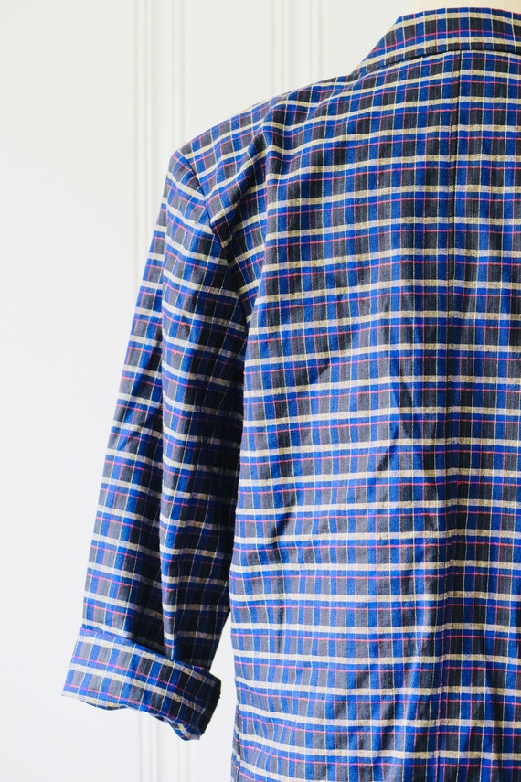 80s Vintage Bon Magique Navy Plaid Checkered Over… - image 8