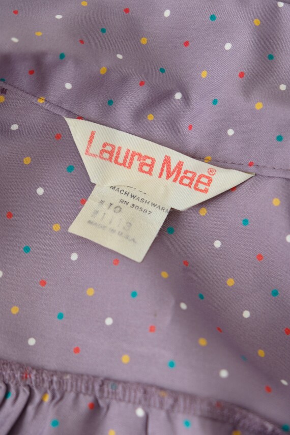 70s Laura Mae Mauve Multicolored Polka Dot Long S… - image 8