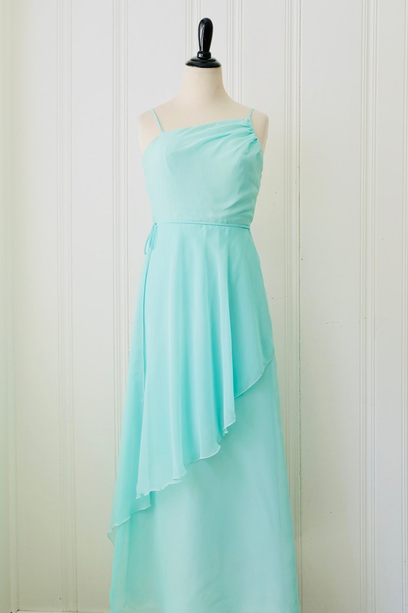 70s Vintage House of Bianchi Seafoam Green Ballerina Style Tiered Dress Medium Size 6-8