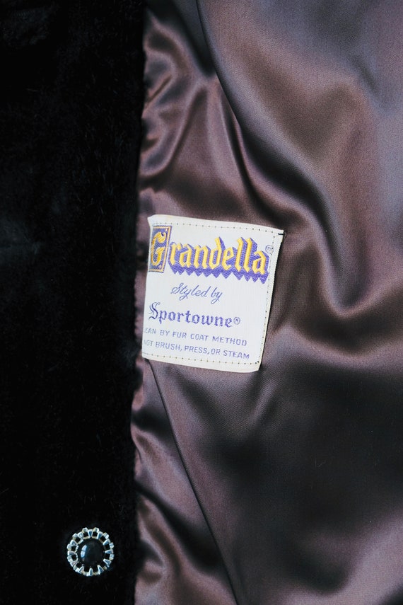 60s Grandella Dark Brown Faux Fur Jacket Coat Bro… - image 10