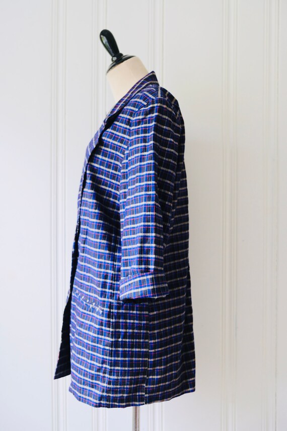 80s Vintage Bon Magique Navy Plaid Checkered Over… - image 6