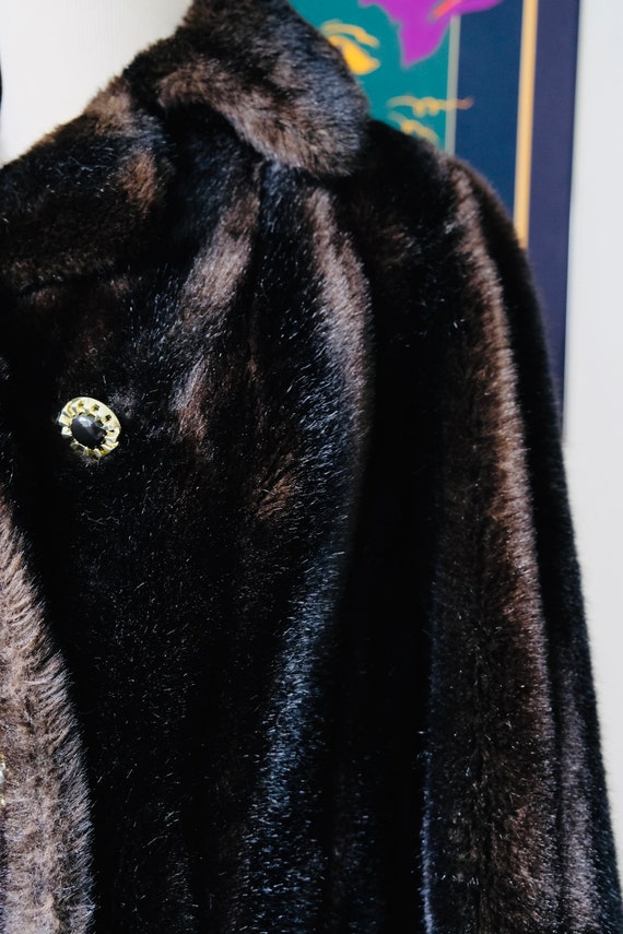 60s Grandella Dark Brown Faux Fur Jacket Coat Bro… - image 7