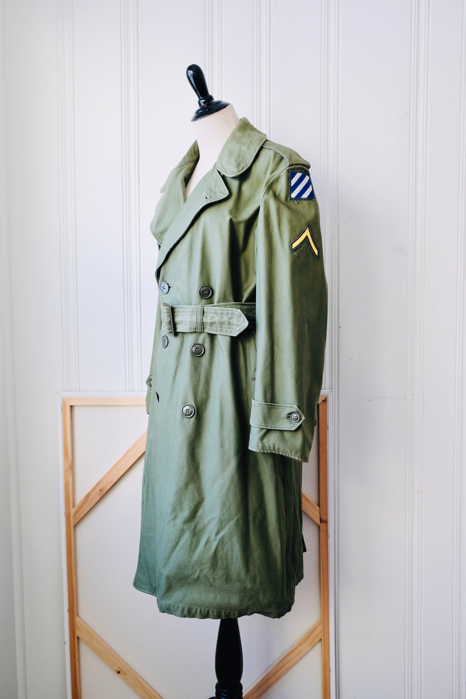 Vintage Army Issue US Military Trench Coat with Patches Small Etsy