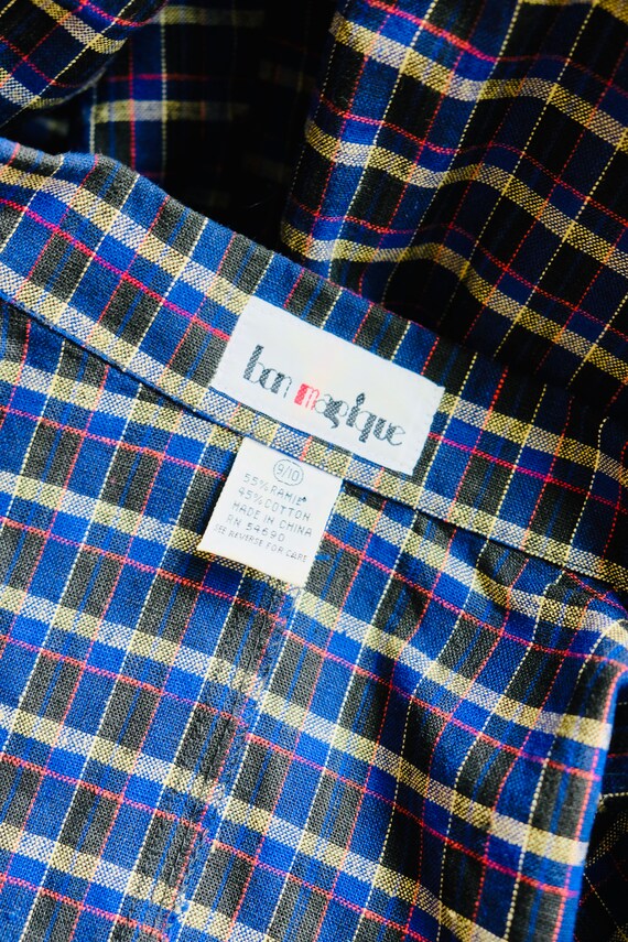 80s Vintage Bon Magique Navy Plaid Checkered Over… - image 9