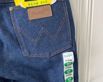 Jean slim bleu foncé Dead Stock Wrangler années 70 taille haute 29"