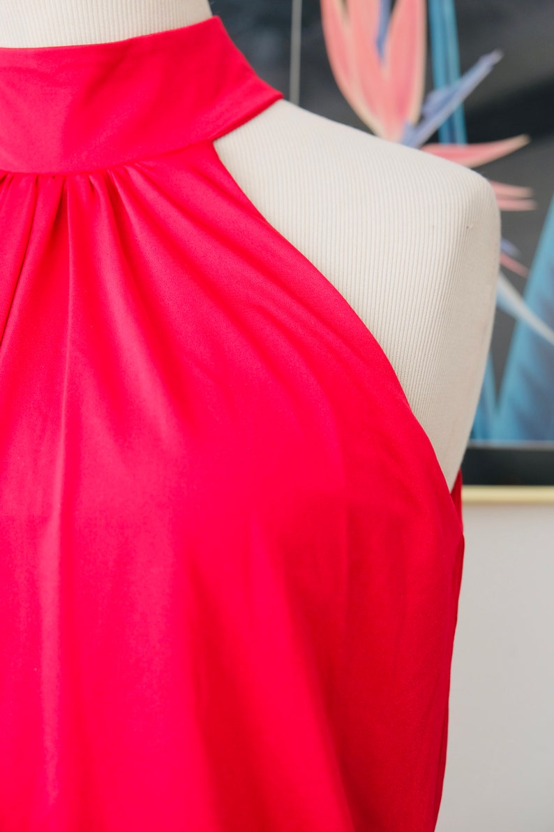 80s Vintage Fredericks of Hollywood Red Halter Sleeveless Keyhole Micro Mini Dress Small