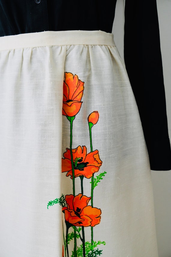 60s Alfred Shaheen Neon Orange Poppy Print Linen … - image 3