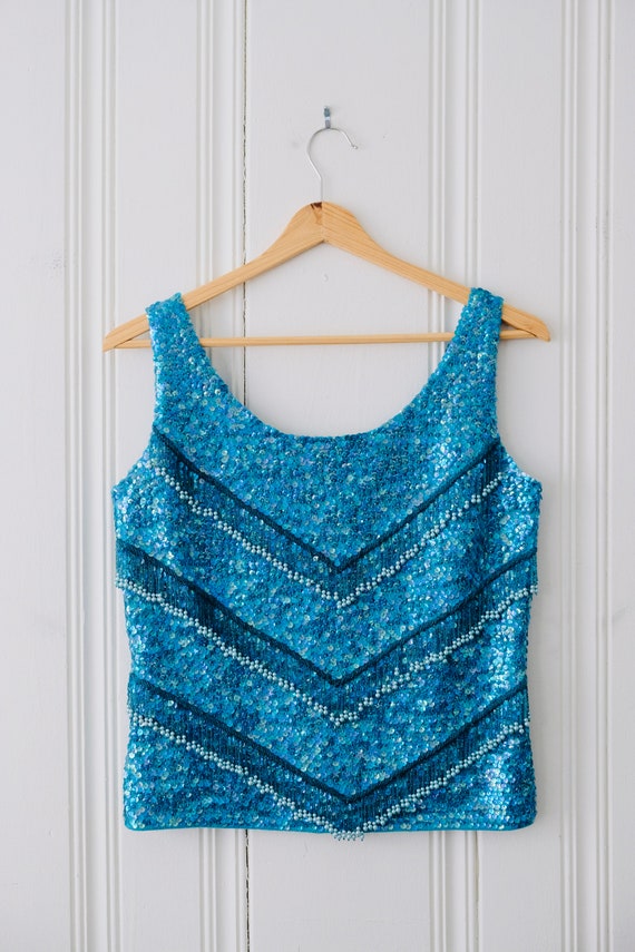 50s 60s Vintage Blue Holographic Sequined Mermaid… - image 2