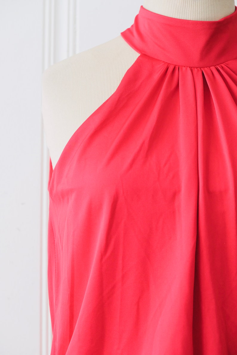 80s Vintage Fredericks of Hollywood Red Halter Sleeveless Keyhole Micro Mini Dress Small