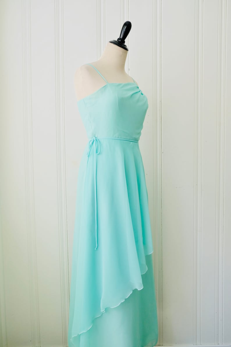 70s Vintage House of Bianchi Seafoam Green Ballerina Style Tiered Dress Medium Size 6-8
