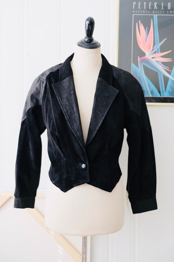 80s Vintage Out Of Bounds Soft Black Suede Leathe… - image 2
