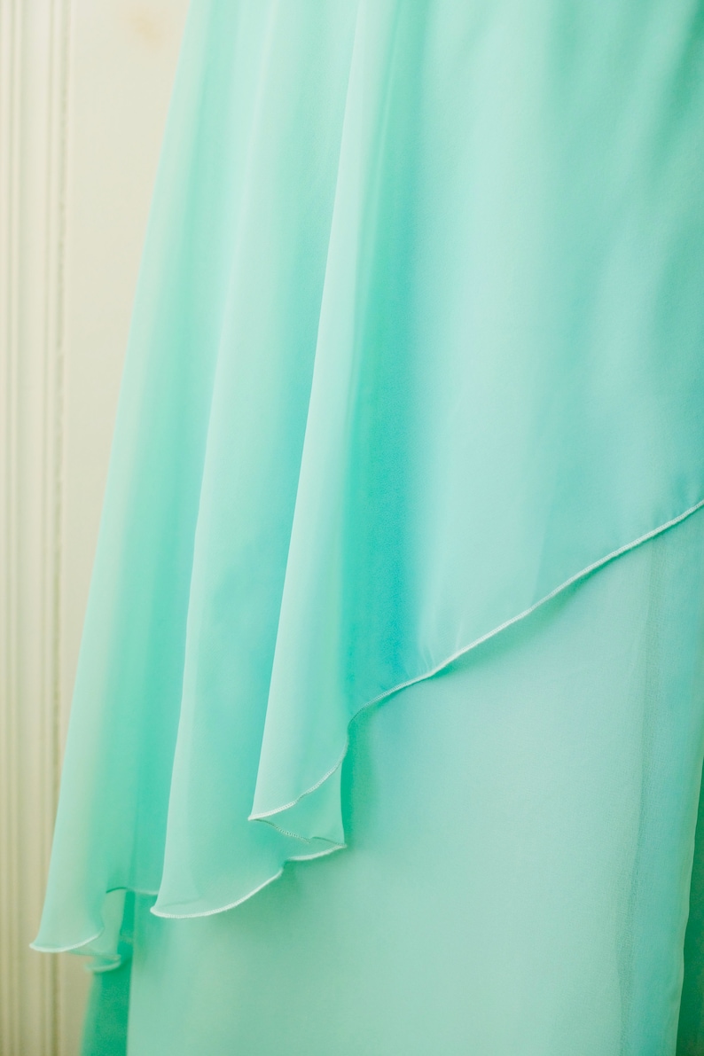 70s Vintage House of Bianchi Seafoam Green Ballerina Style Tiered Dress Medium Size 6-8