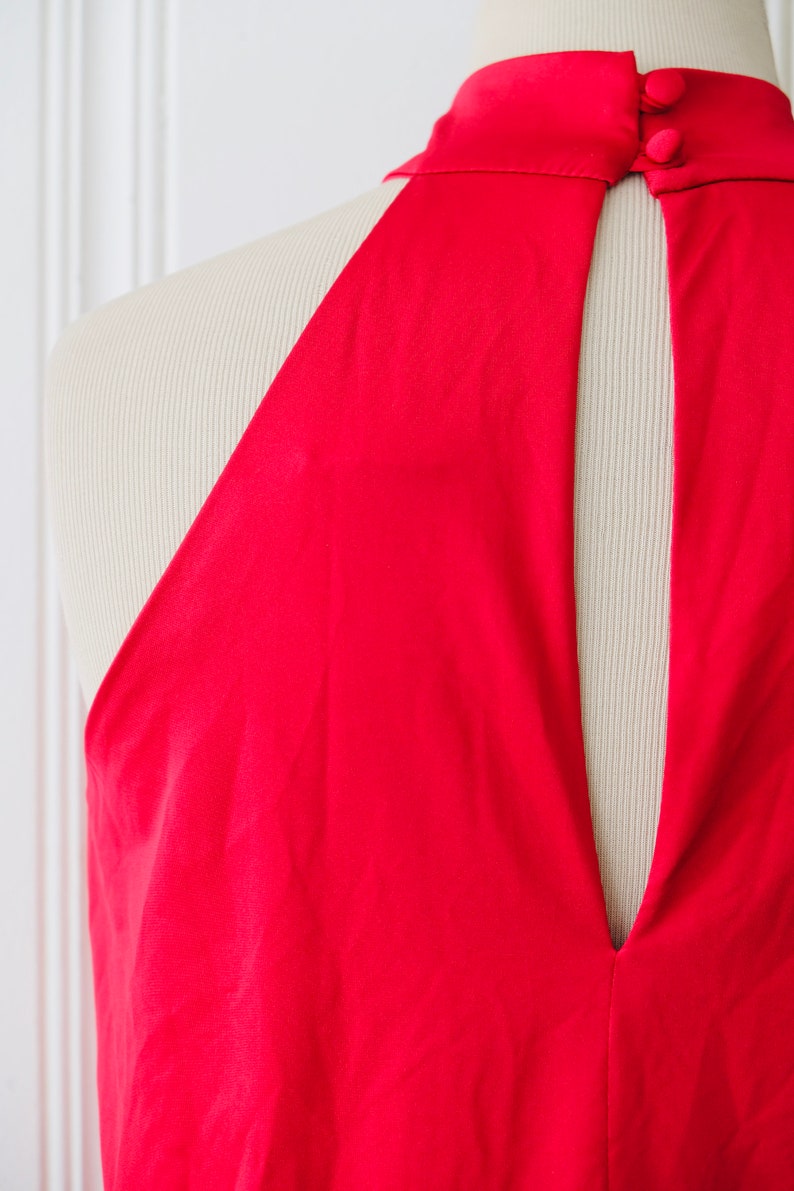 80s Vintage Fredericks of Hollywood Red Halter Sleeveless Keyhole Micro Mini Dress Small