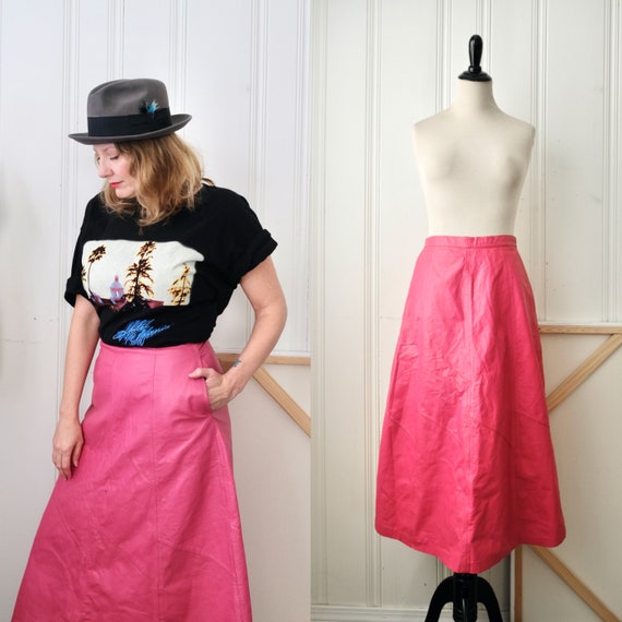 70s Leather City Barbie Pink A Line Leather Skirt