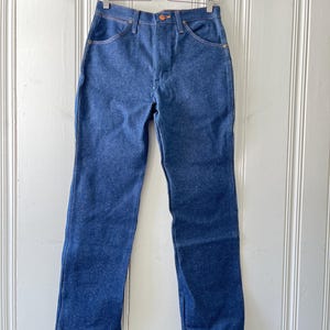 70s Dead Stock Wrangler High Waisted Dark Blue Slim Fit Jeans 29" Waist image 2