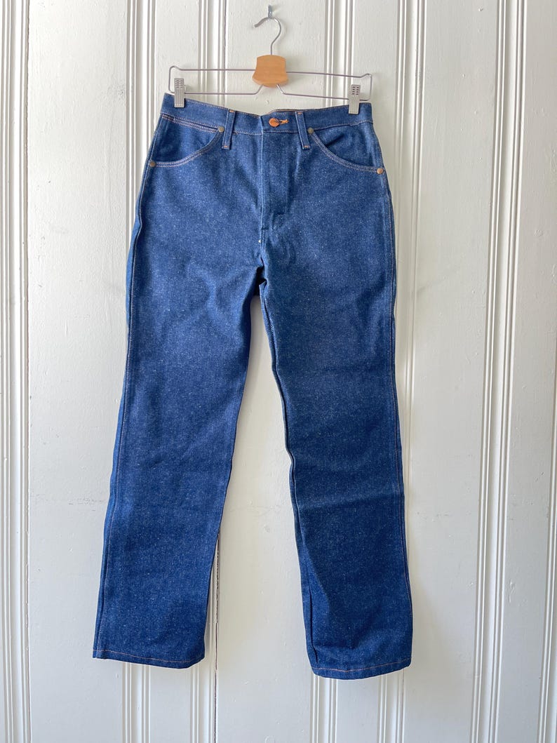 70s Dead Stock Wrangler High Waisted Dark Blue Slim Fit Jeans 29" Waist image 2