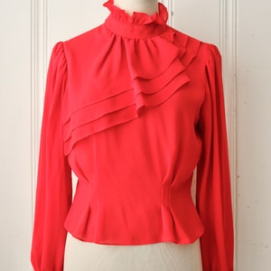 70s Sauci California Sheer Red Fitted Blouse W Ruffle Collar - Etsy