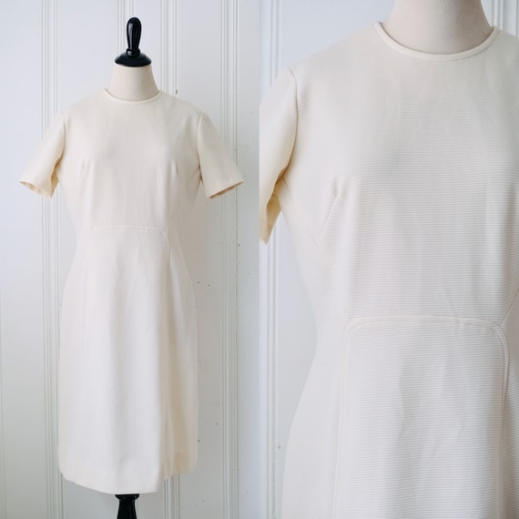 60s Cream White Mini Mod Dress Size 16