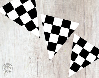 DIY Printable Cars Banner Birthday Racing Flags Car Theme Checkers Baby Shower Bunting Garland Party Decorations Photo Prop Instant Download