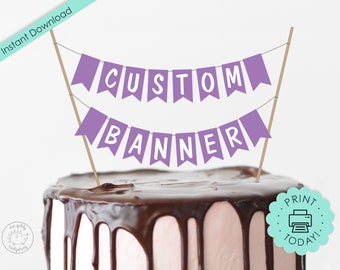 Lila Kuchen Topper Banner DIY druckbare SVG Benutzerdefinierte personalisierte Baby Meerjungfrau Dusche alles Gute zum Geburtstag Partydekorationen DOWNLOAD