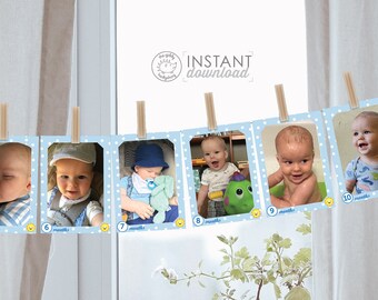 Banner Sunshine 1st Birthday Photo Monthly Photo Sun Baby Display Blue You Are My Sunshine Boy Decorations Birthday Printable DOWNLOAD