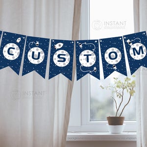 DIY Printable Banner Outer Space Custom Birthday Baby Shower Banner Sign Space Astronaut Planets Bunting Flags Decoration DOWNLOAD