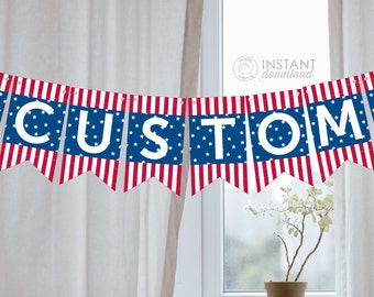 USA Banner Red White Blue Custom 4th of July Birthday Personalized Citizenship Party Decoration Patriotic Election Printable DOWNLOAD