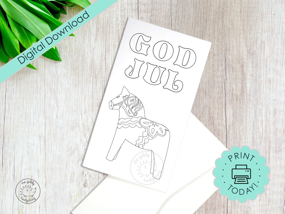 DIY Printable Dala Horse Card Greeting Birthday God Jul - Etsy