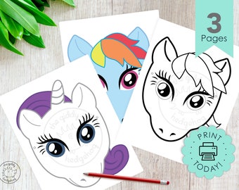 DIY Printable Pony Masks Unicorn Birthday Costume Party Favor Halloween Kids Adult Masquerade Rainbow Horse Costume Print Instant Download