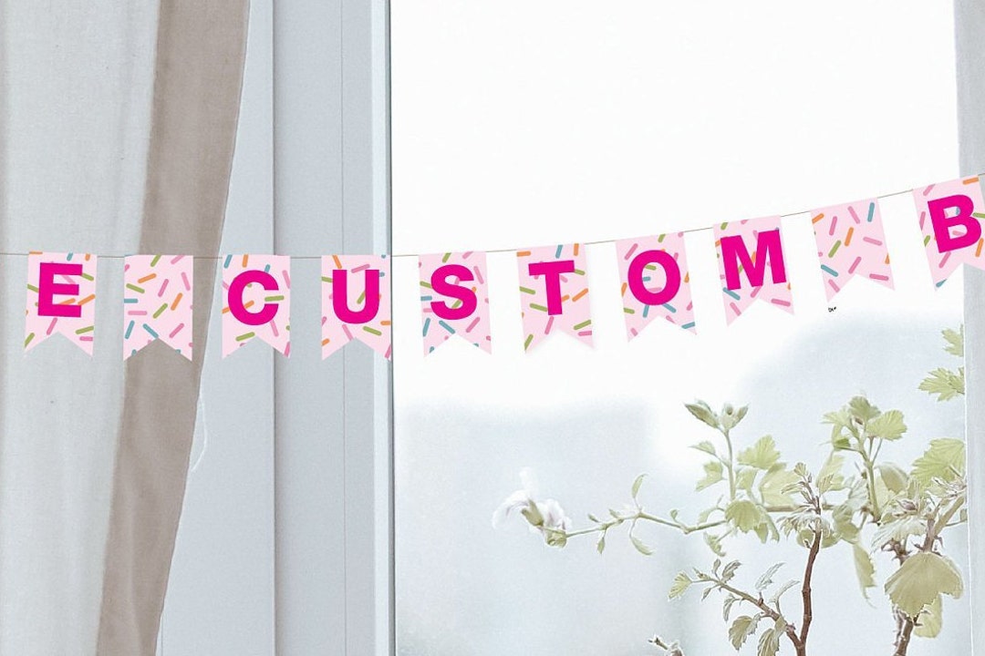 Banner Sprinkle Girl Name Pink Custom Baby Name Girl Baby Shower Donut ...