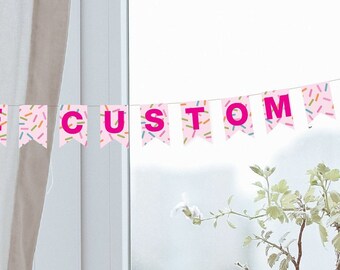 Banner Sprinkle Girl Name Pink Custom Baby Name Girl Baby Shower Donut 1st Birthday Decorations Highchair Banner Printable DOWNLOAD