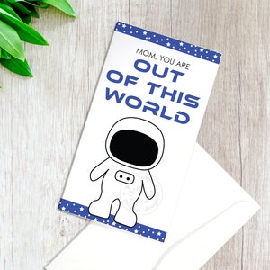 Biglietti d'auguri spaziali per la festa della mamma stampabili fai-da-te Modello porta carte regalo astronauta per bambini sciocchi e dolci Busta da 6,75 DOWNLOAD digitale istantaneo