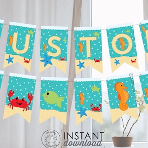 DIY Printable Banner Under the Sea Custom Name Ocean Birthday Sign Mermaid Baby Shower Alphabet Party Bunting Decoration Boy DOWNLOAD