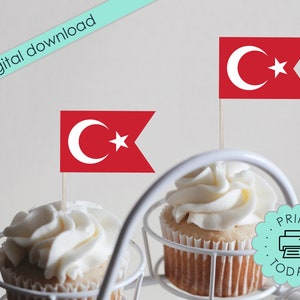 DIY Banner Printable Turkish Flag Bunting Garland Party Decorations National Day Cupcake Toppers Turkey Türkiye Türk Bayrağı Bayrak DOWNLOAD