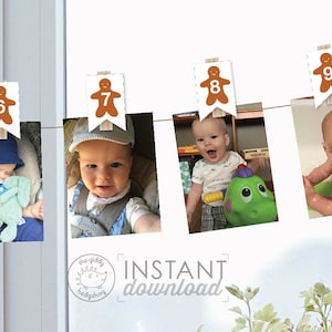 DIY Printable Banner 0-12 Monatszahlen Lebkuchenmann Foto Dekoration Monatlich Baby Foto Display Weihnachten 1.Geburtstag DOWNLOAD