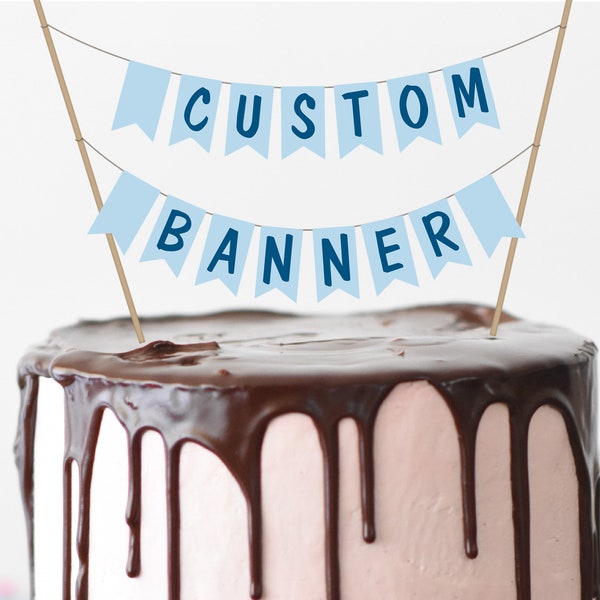 Blue Cake Topper Banner DIY Printable Custom Personalized Customizable Cupcake Flags Baby Boy Gender Shower Happy Birthday SVG DOWNLOAD