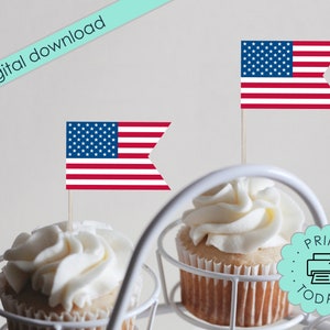 DIY Printable 4th of July Cupcake Topper Red White Blue Patriotic Stars Stripes Cake Topper USA Election Citizenship Party Supplies DOWNLOAD