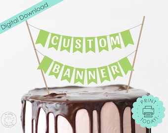 Kuchen Banner Personalisierte Party Puppenhaus Dekoration Benutzerdefinierte Cupcake Topper Grün Winzige Miniatur Flaggen Geburtstag Wimpelkette Printable DOWNLOAD