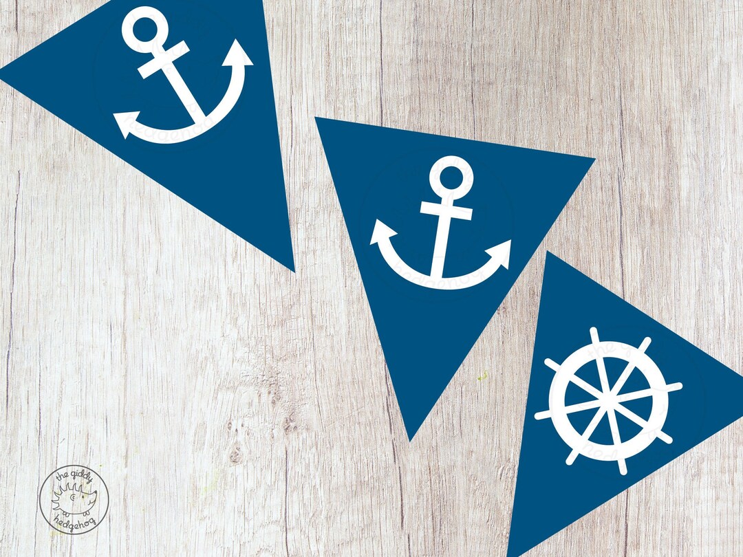 DIY Printable Nautical Banner Navy Sailor Ocean Beach Garland Birthday ...