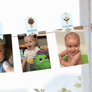 DIY Printable Banner Ice Cream Party Decorations Monthly Numbers Photo Display Blue Ice Cream Cones Boy Birthday Baby Nursery Wall DOWNLOAD