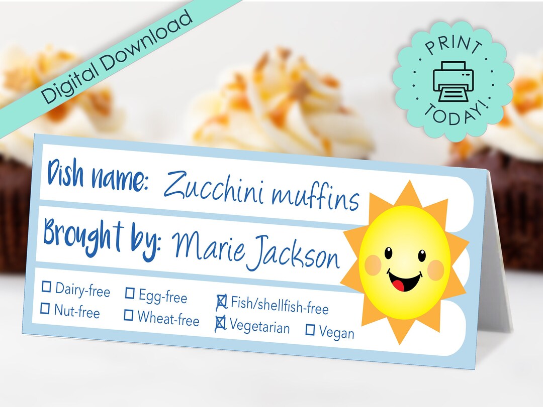 DIY Printable Food Cards Sunshine Baby Shower Allergy Form Sun Birthday ...