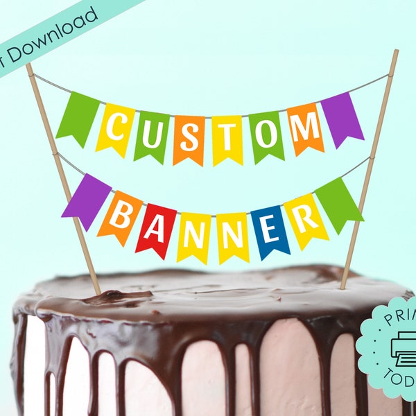 Printable DIY Banner Personalized Cake Topper Rainbow Custom Dollhouse Primary Colors Party Decoration Birthday Wedding Bunting SVG DOWNLOAD
