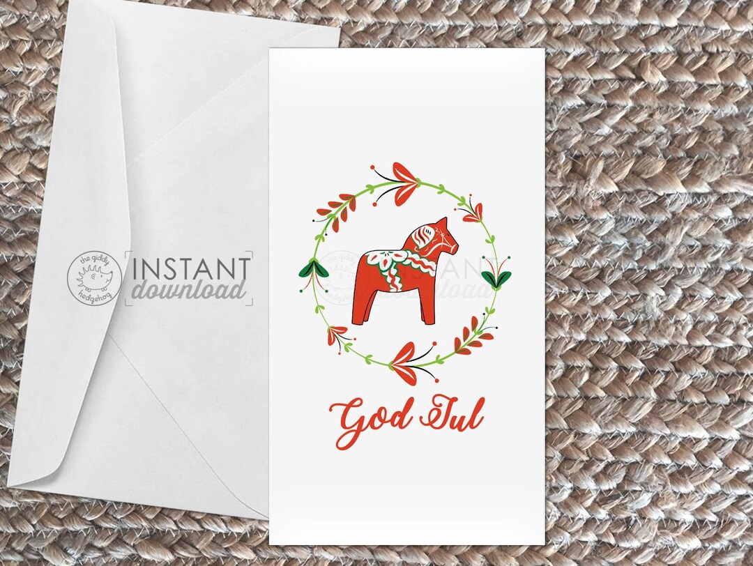 Printable Dala Horse Card Greetings Birthday God Jul Christmas - Etsy