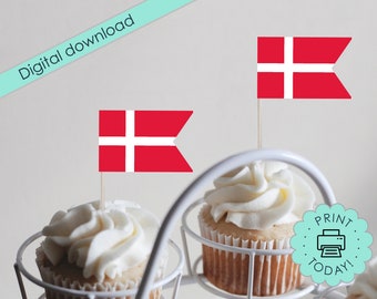 Banner fai da te stampabile bandiera danese stamina ghirlanda decorazioni per feste toppers cupcake Danimarca bandiere per albero di Natale bandiera Danske Juletræ SCARICARE